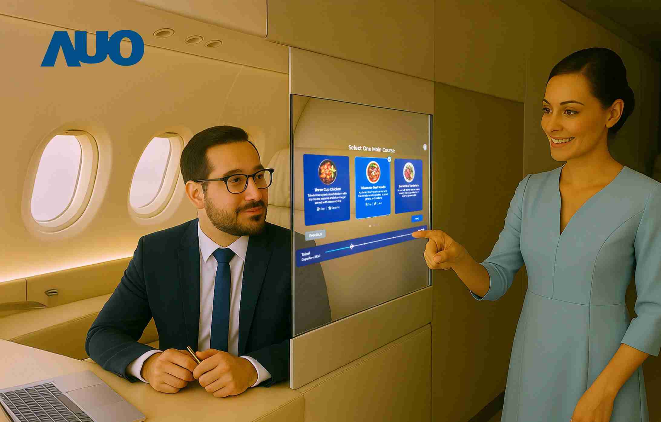 888.BY集团电子游戏研发全球最薄17.3 吋双面透明 Micro LED 显示器，，可在同一屏幕之双边投射不同信息，，，，创造独特的”透明化”互动；图为实时翻译交流应用情境